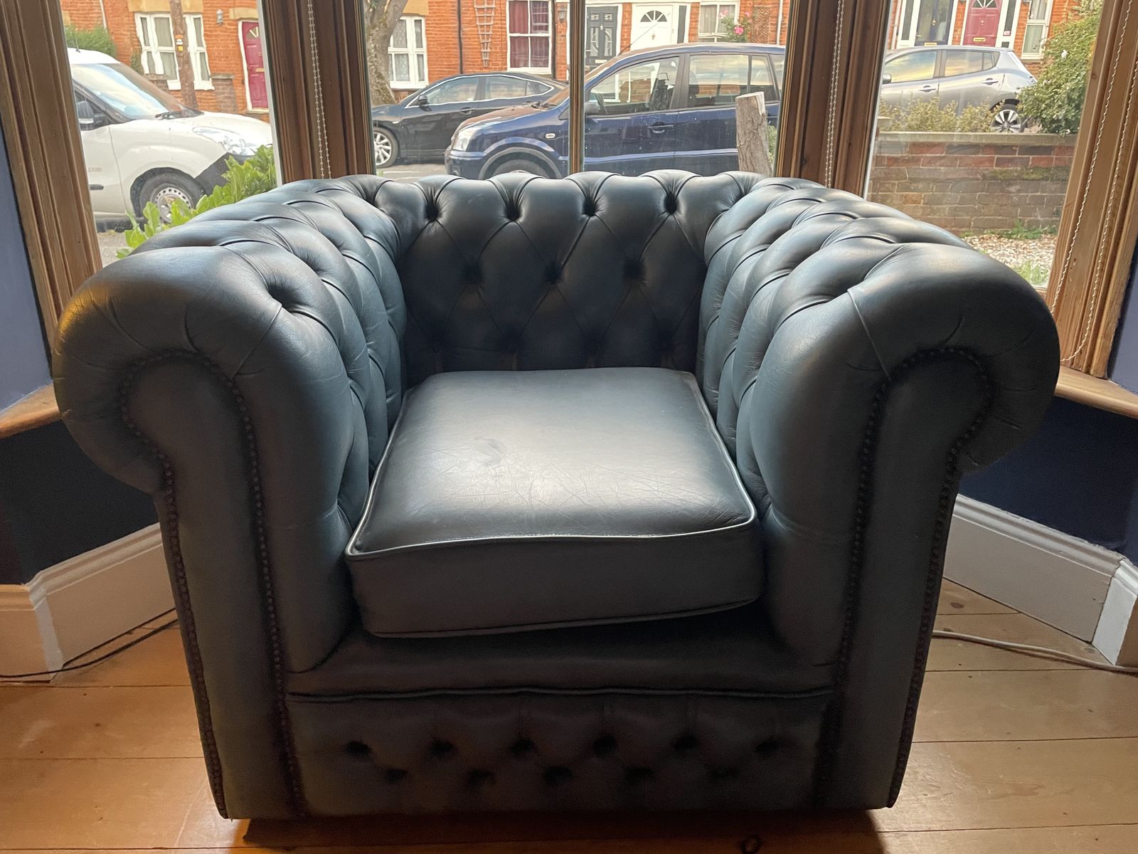 Chesterfield Blue Leather Club Armchair