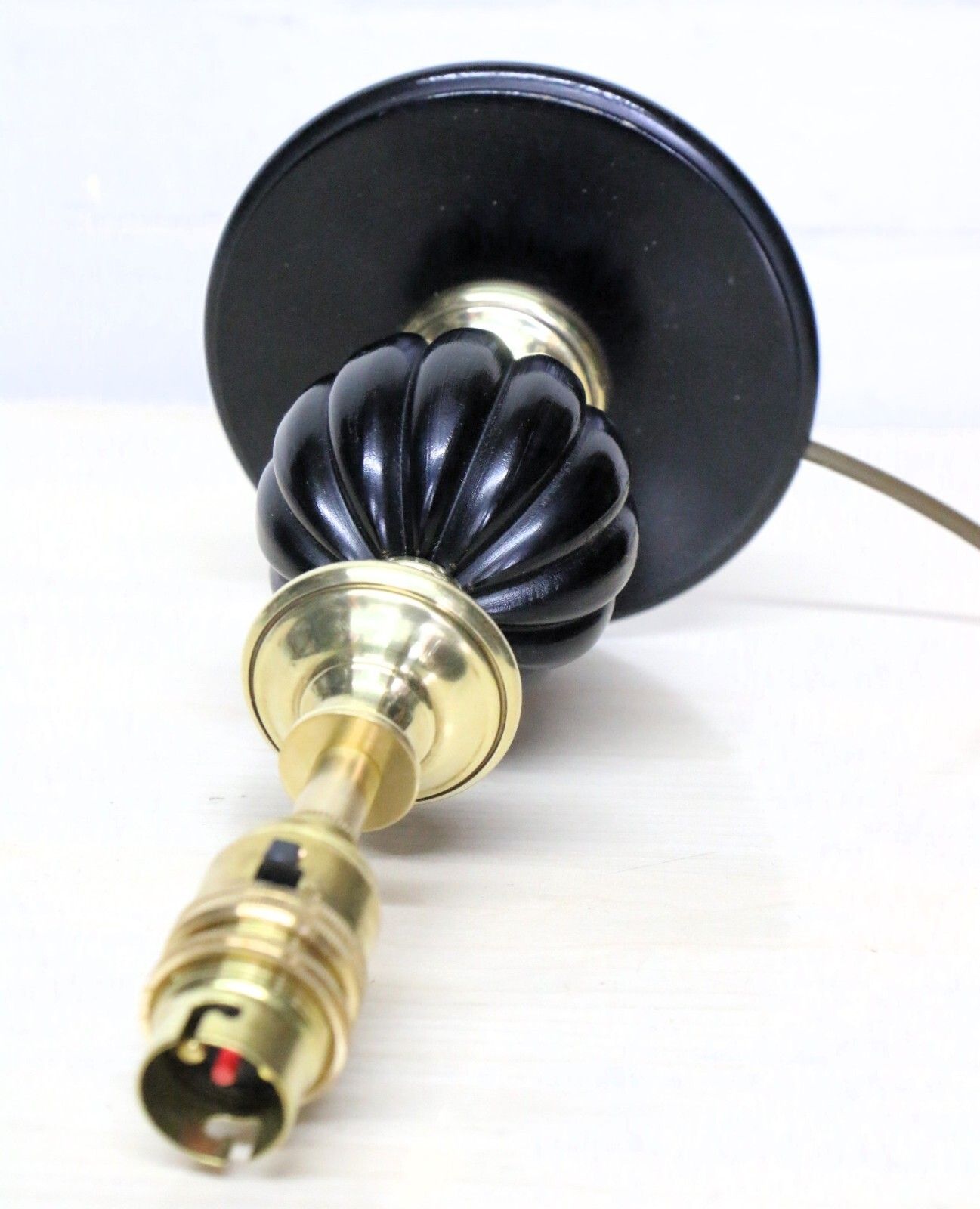 Table Lamp A Small Vintage Black Wooden Lamp In The Style Of A Victorian Lamp photo vinterior
