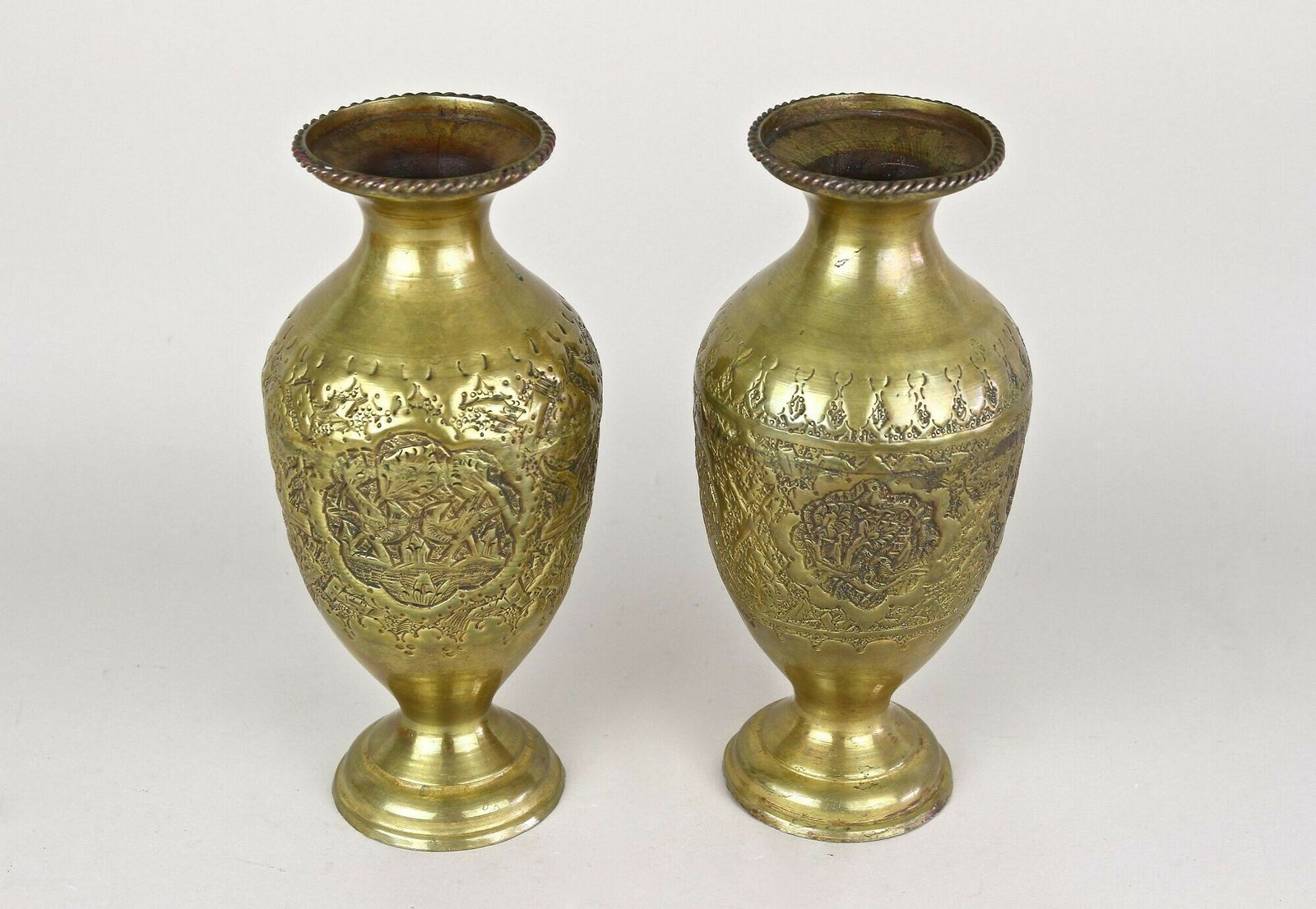 Pair Of 19th Century Biedermeier Chased Brass Vases, Austria Ca. 1860 photo furniture