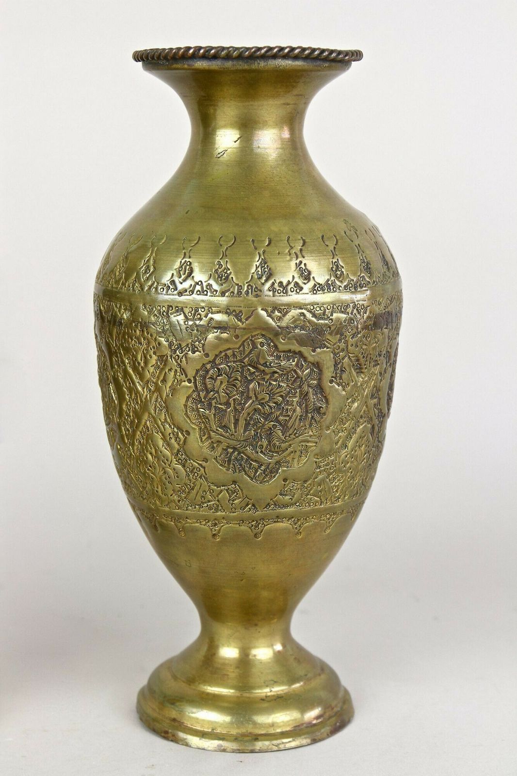 Pair Of 19th Century Biedermeier Chased Brass Vases, Austria Ca. 1860 photo for sale
