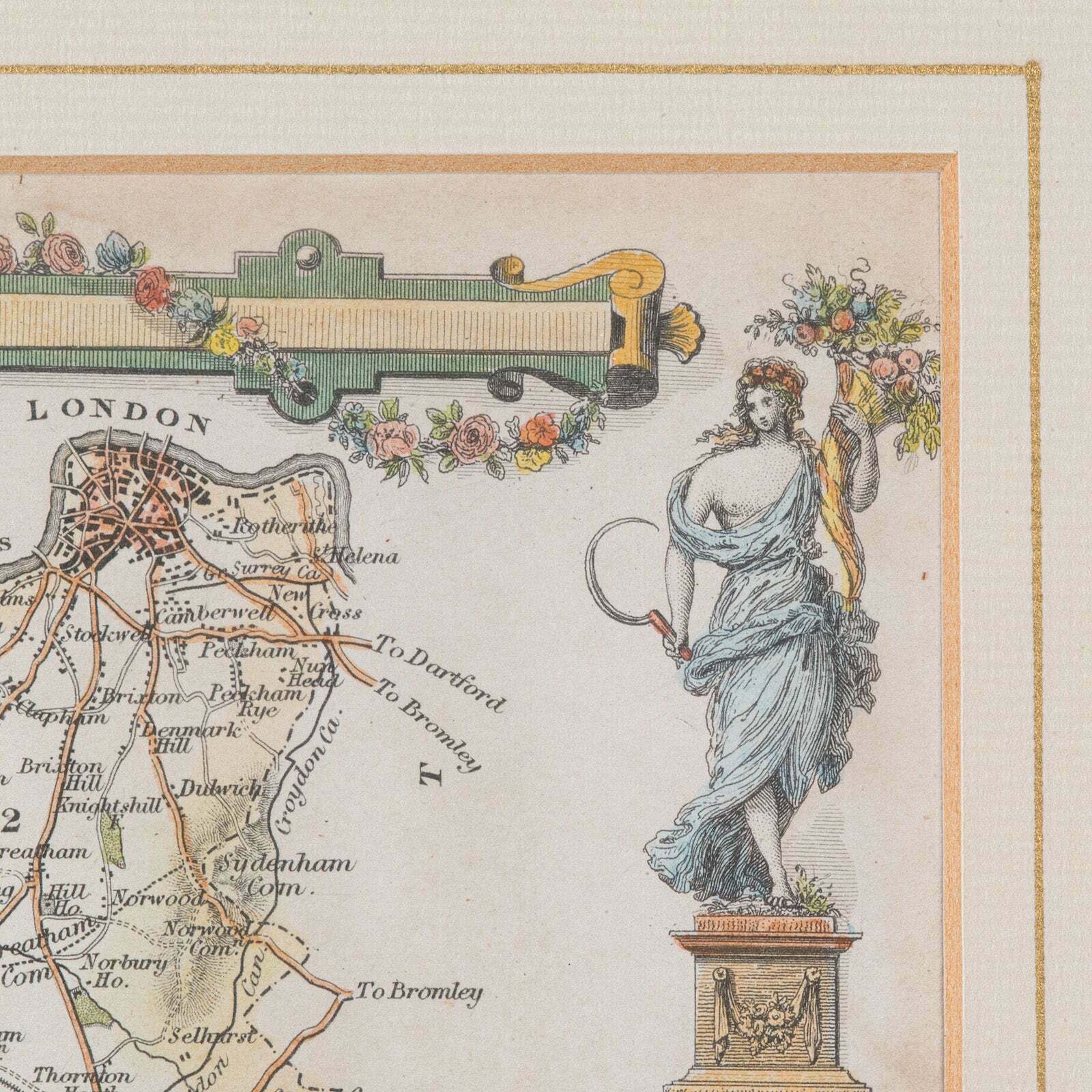photo for sale Antique County Map, Surrey, English, Framed Lithograph, Cartography, Victorian