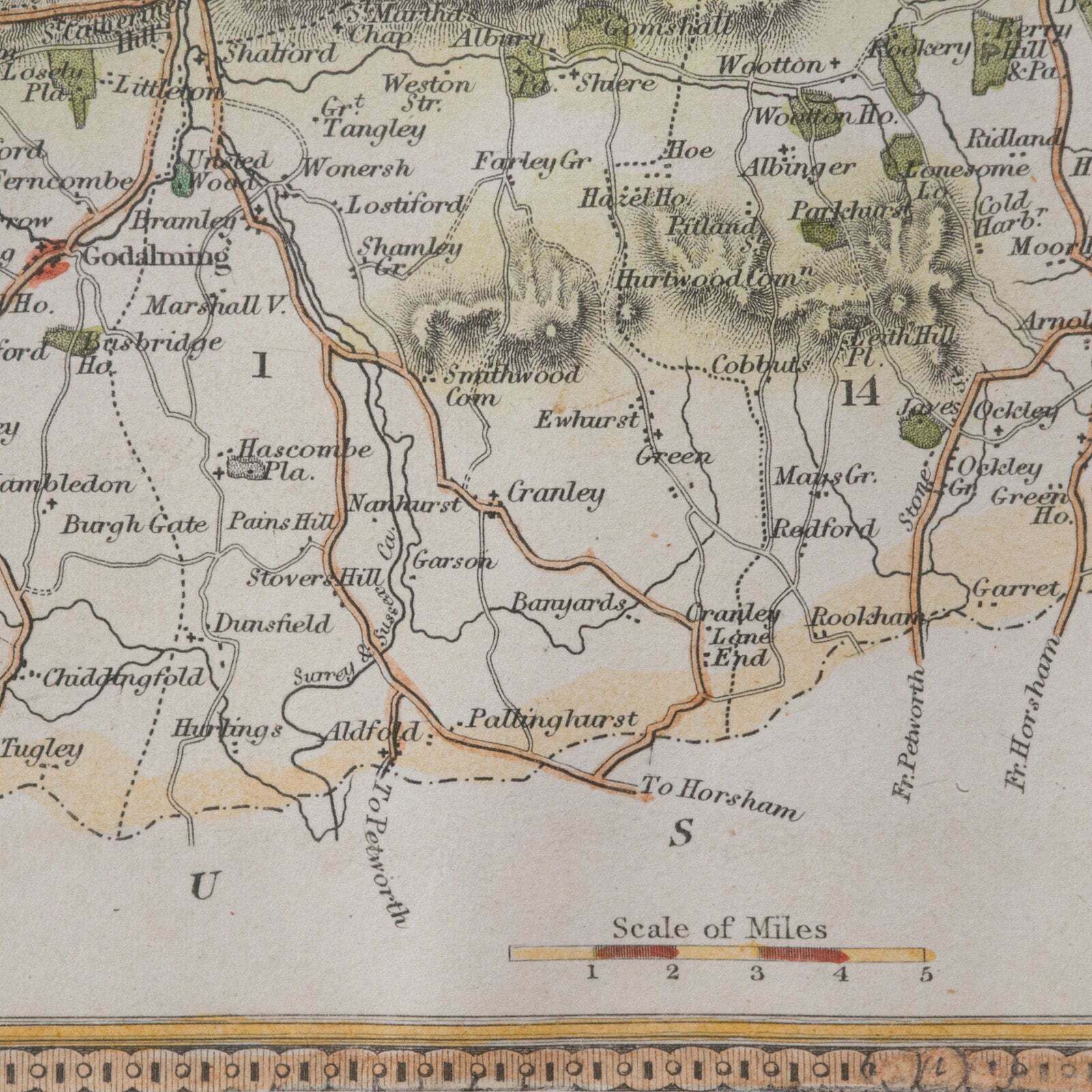 Art Antique County Map, Surrey, English, Framed Lithograph, Cartography, Victorian photo