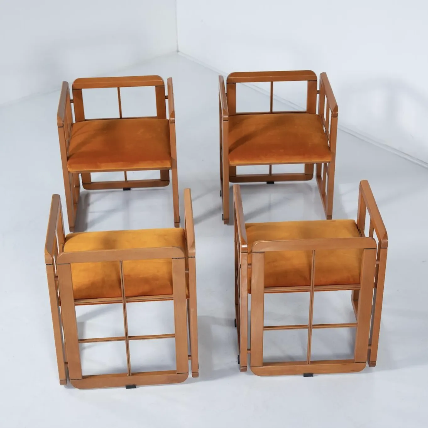 Mid Century Modern Set Of 4 Armchairs By Franco Poldarreti Caccia Alla Volpe, Italy, 1980s photo for sale