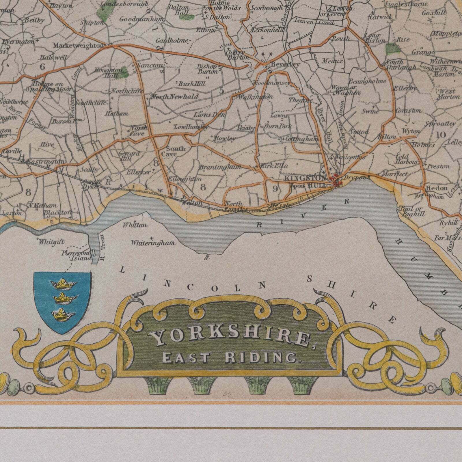 Antique East Yorkshire Map, English, Framed Lithograph, Cartography, Victorian photo 295.0