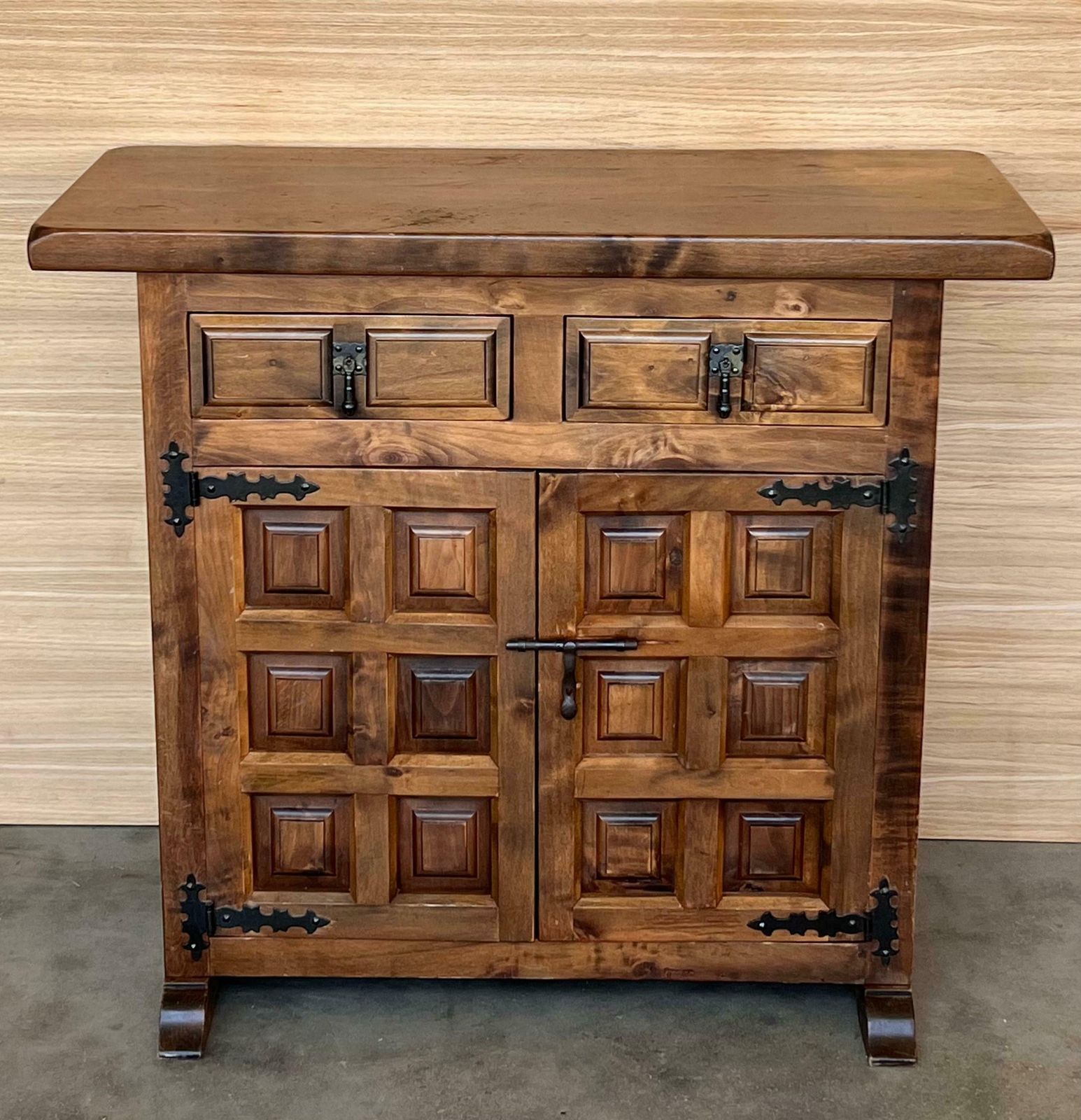 19th Spanish Baroque Carved Walnut Tuscan Two Drawer Credenza Or Buffet photo for sale