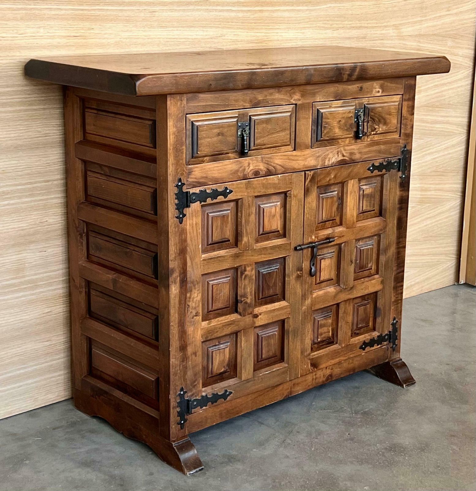 19th Spanish Baroque Carved Walnut Tuscan Two Drawer Credenza Or Buffet photo Furniture