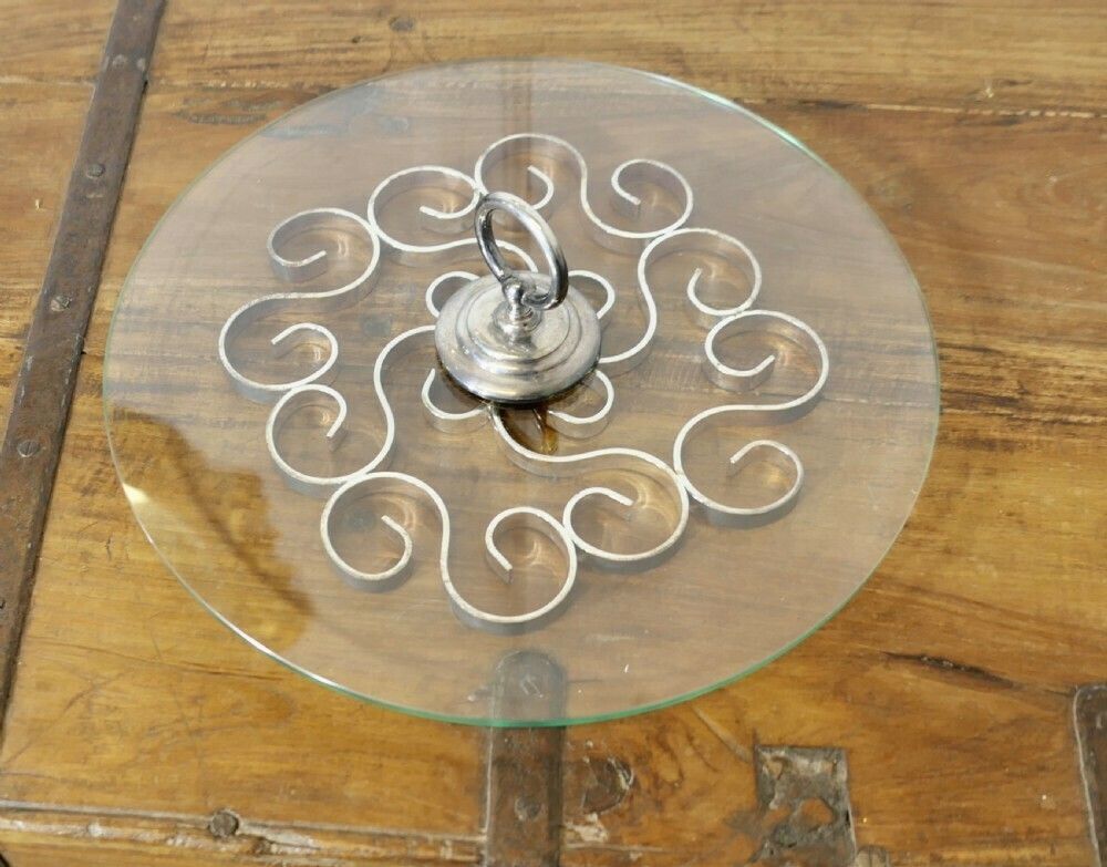 Art Deco Design Cheese Platter, Glass And Silver Metal photo furniture
