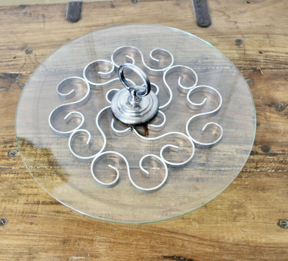 Art Deco Design Cheese Platter, Glass And Silver Metal photo for sale