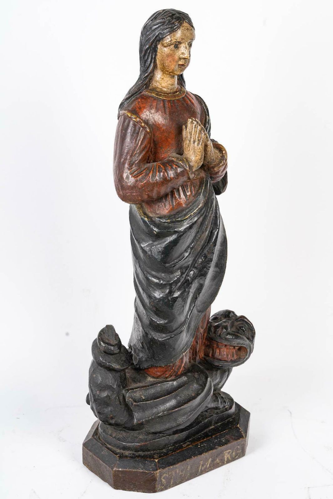 Sculpture In Polychrome Wood Representing Saint Marguerite, 18th Century. photo 2950.0