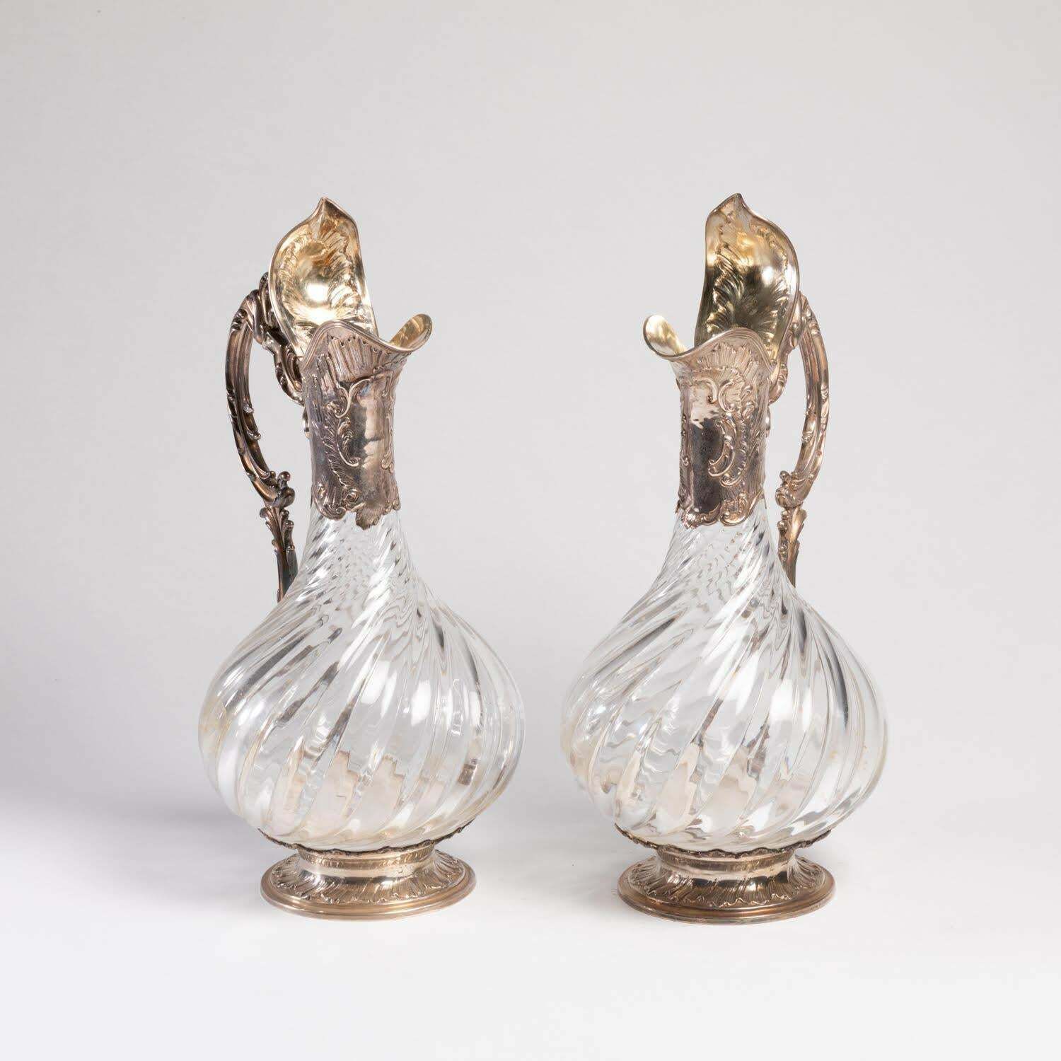 Pair Of Silver And Crystal Ewers, 19th Century, Napoleon III Period. photo furniture