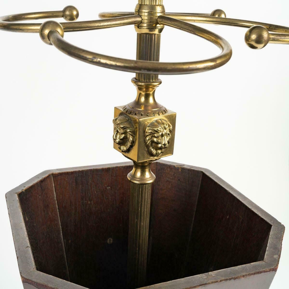 Wood And Gilt Brass Umbrella Stand, 20th Century. photo vinterior