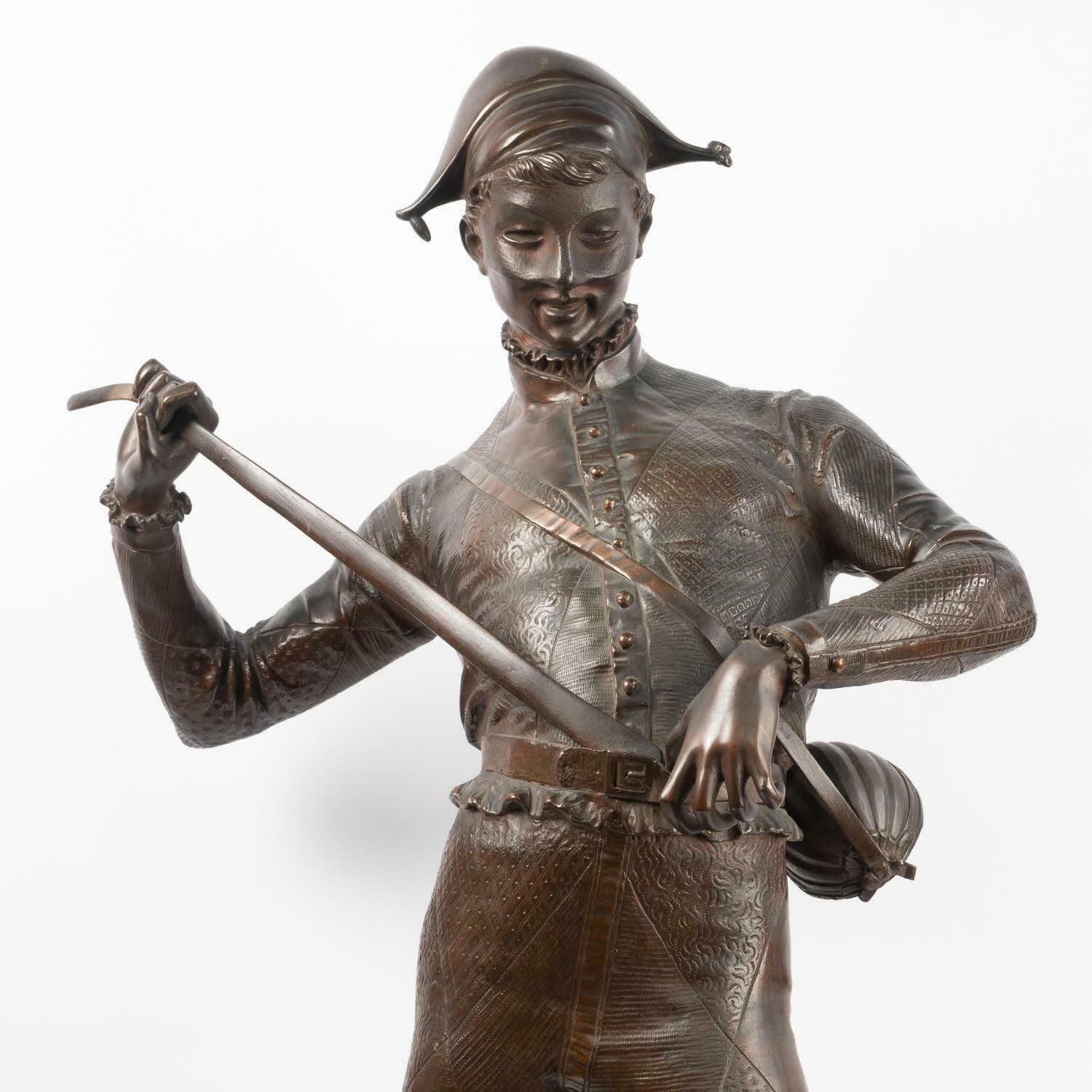 A Large Bronze Sculpture Of The Harlequin By Paul Dubois, 19th Century. photo furniture