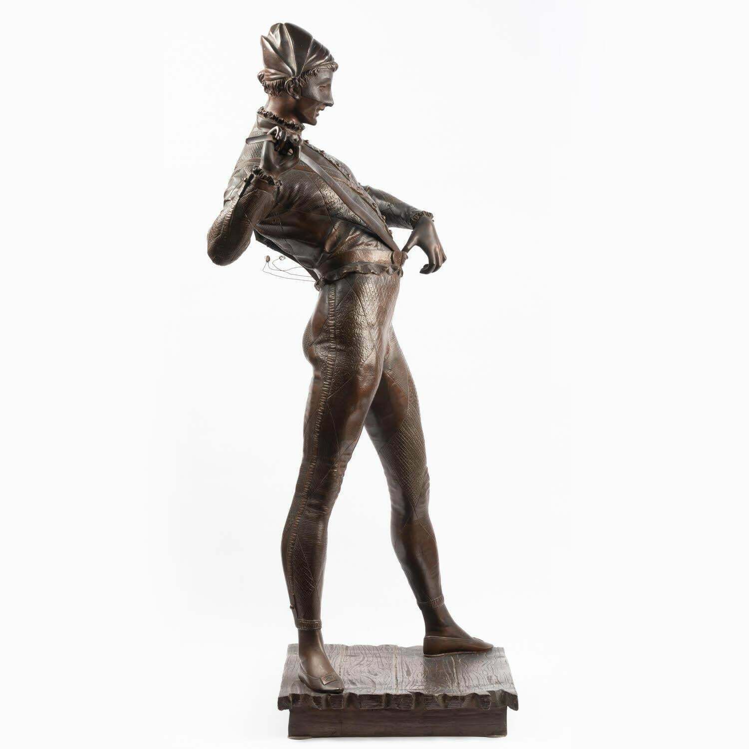 photo for sale A Large Bronze Sculpture Of The Harlequin By Paul Dubois, 19th Century.