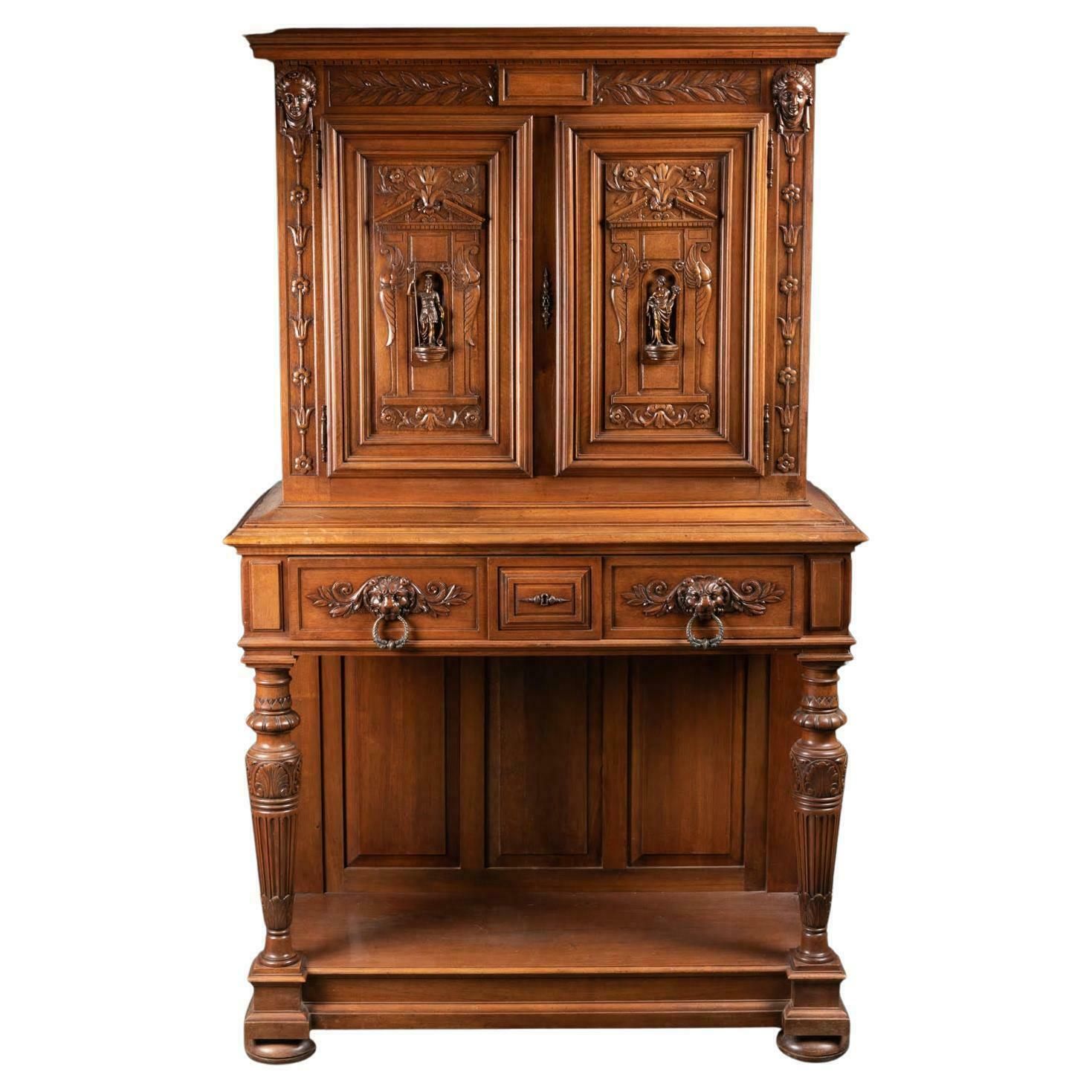Renaissance Style Cabinet In Carved Walnut, 19th Century.