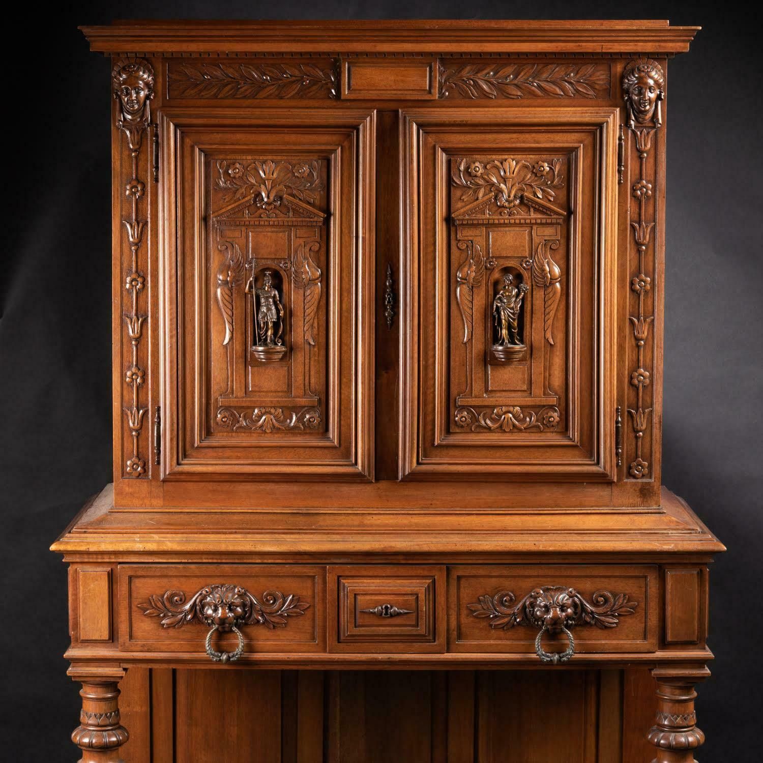 Renaissance Style Cabinet In Carved Walnut, 19th Century. photo furniture