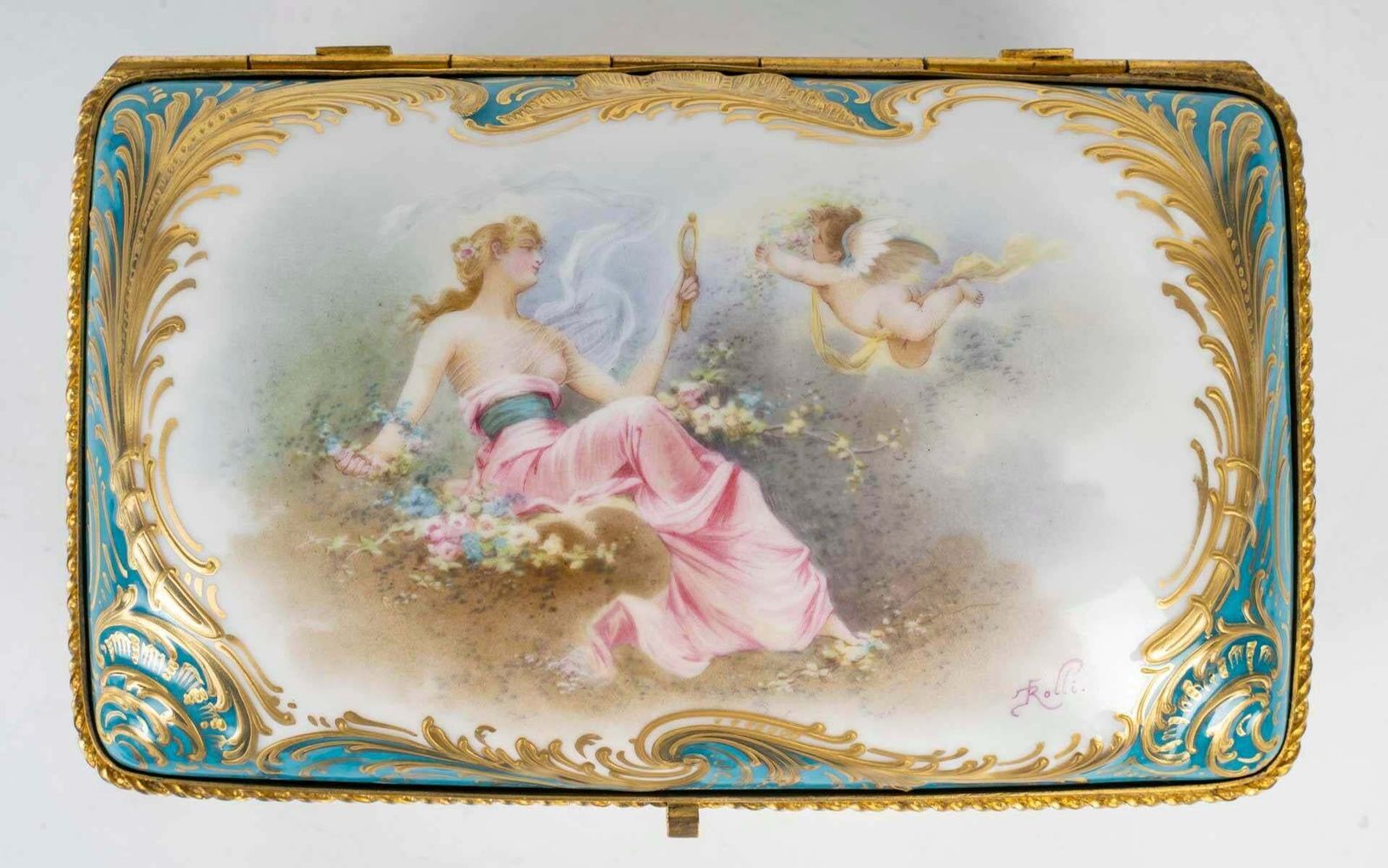 Sèvres Porcelain Box, Gilt Brass Mounting, 19th Century, Napoleon III Period. photo for sale