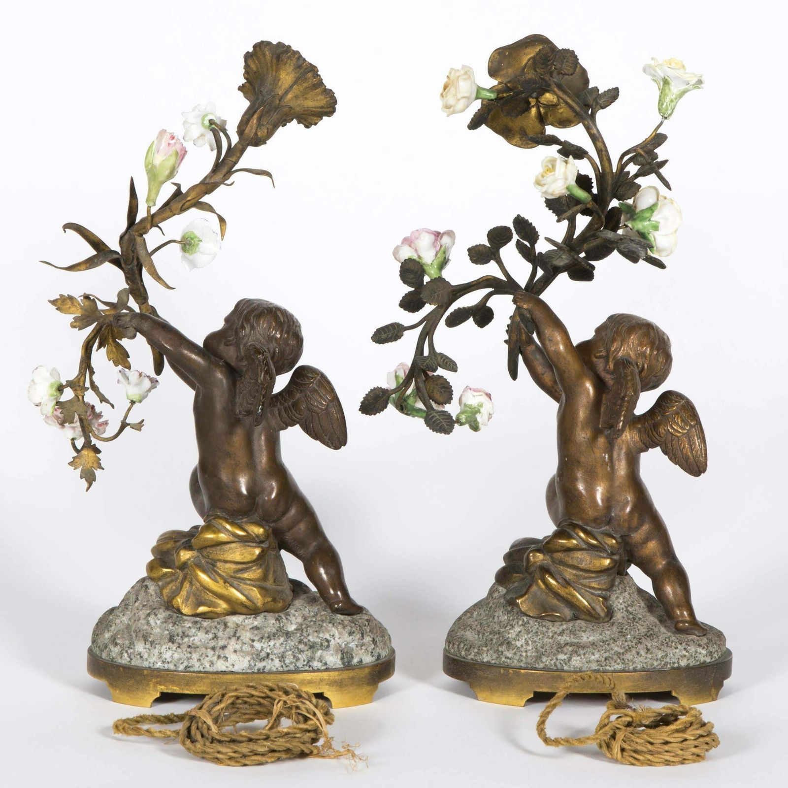 Pair Of Table Lamps In Patinated Bronze, Porcelain And Granite,  19th Century. photo Lighting