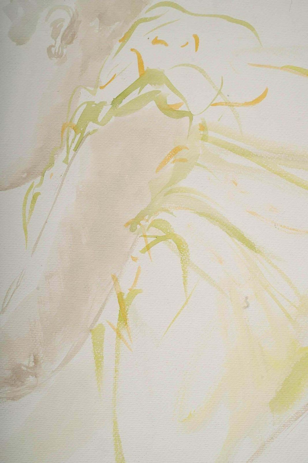 Watercolour Of A Sleeping Baby In A Dress By Evelyne Luez, 20th Century. photo for sale