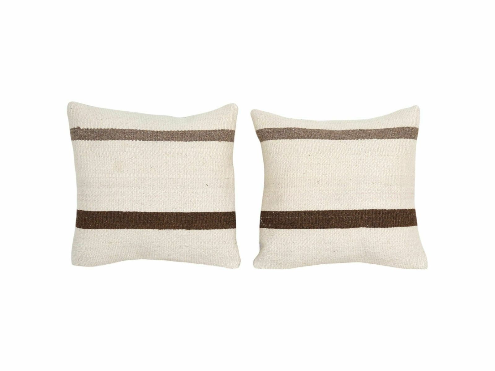 Traditional Turkish Hemp Decorative Kilim Pillow, Set Of Two Anatolian Striped Square Kilim Pillow Cover