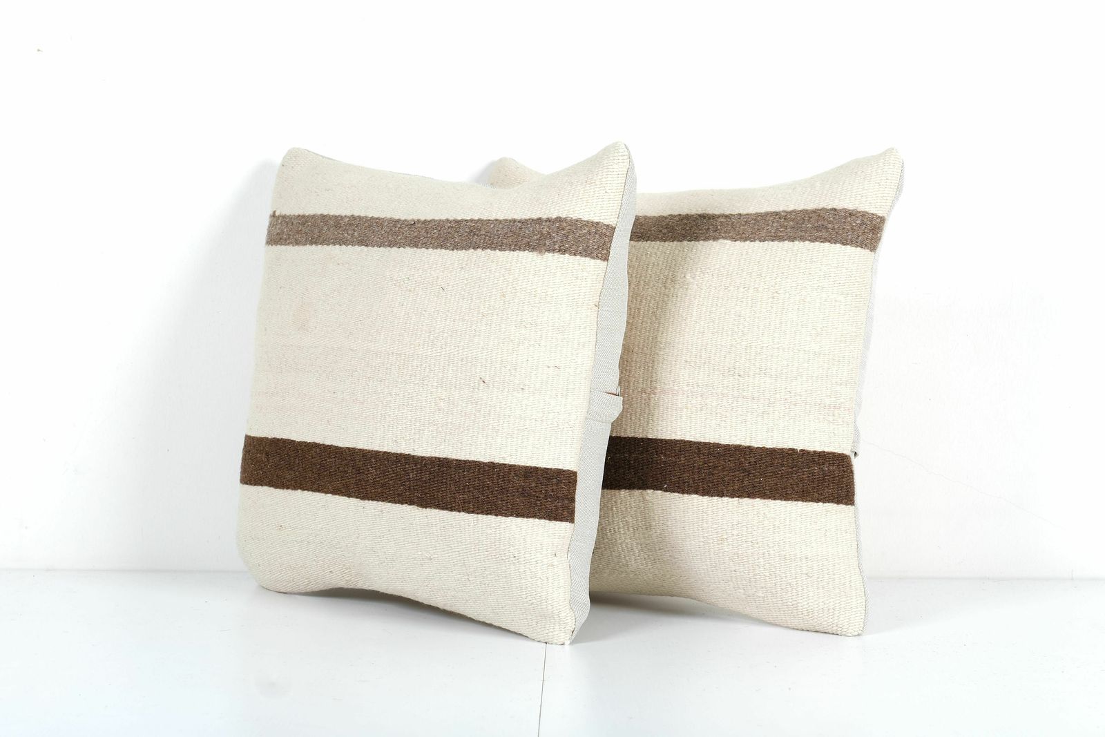 Traditional Turkish Hemp Decorative Kilim Pillow, Set Of Two Anatolian Striped Square Kilim Pillow Cover photo furniture