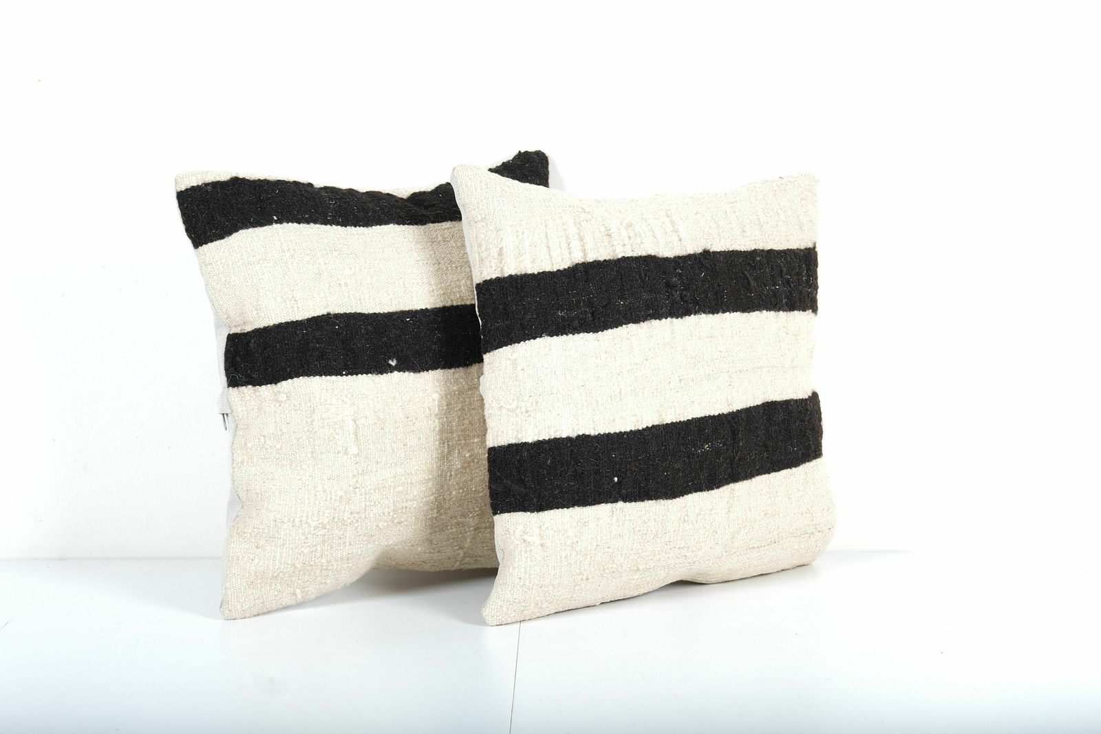 Handmade Organic Wool Striped Pillow Cover, Set Of Two Ethnic Chair Cushion Decor From Anatolian, Pair Hemp Ethnic Pillow photo for sale