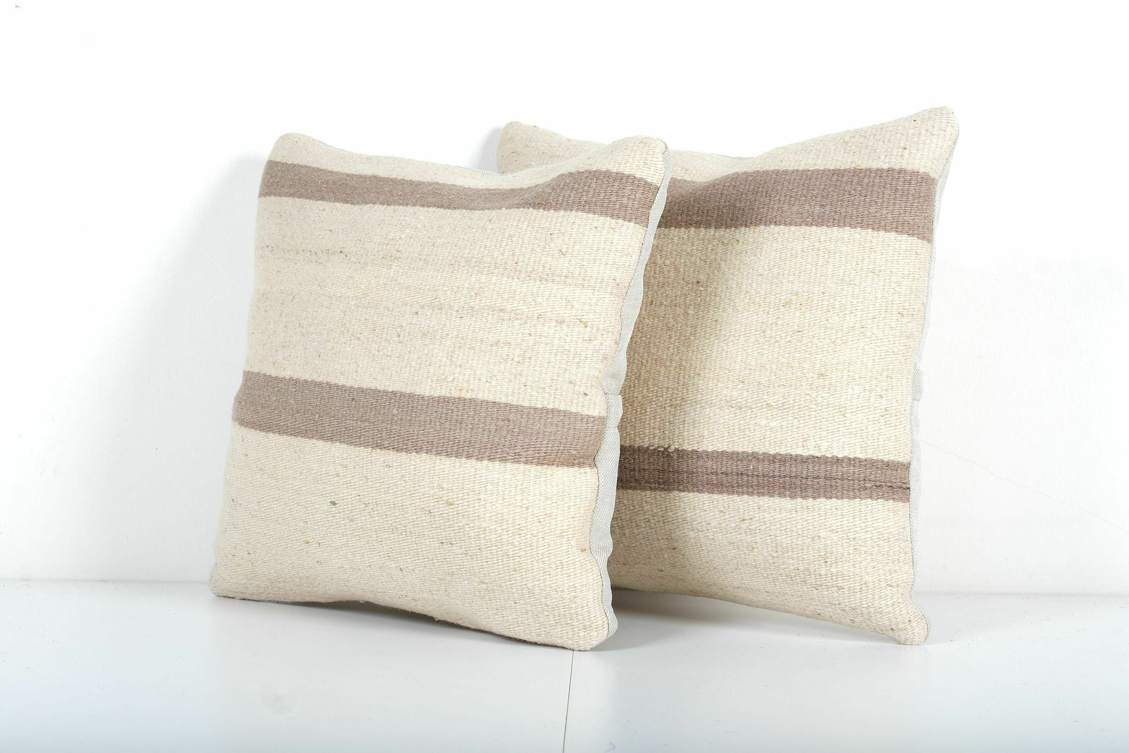 Vintage Striped Organic Hemp Kilim Pillow, Pair Handwoven Kilim Pillow, Kilim Cushion Cover, Bohemian Kilim Pillow photo for sale