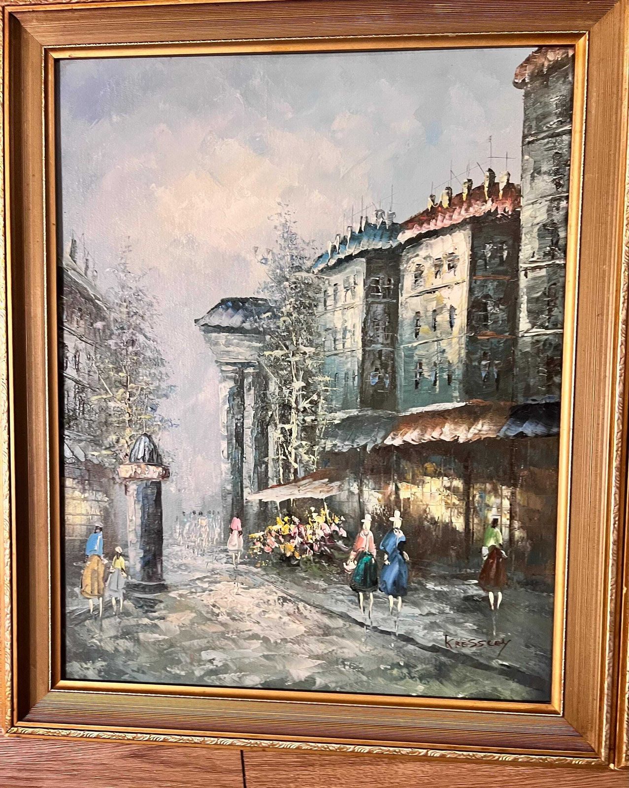 Oil Painting On Wood Montmartre Paris". Signed Kressley photo furniture