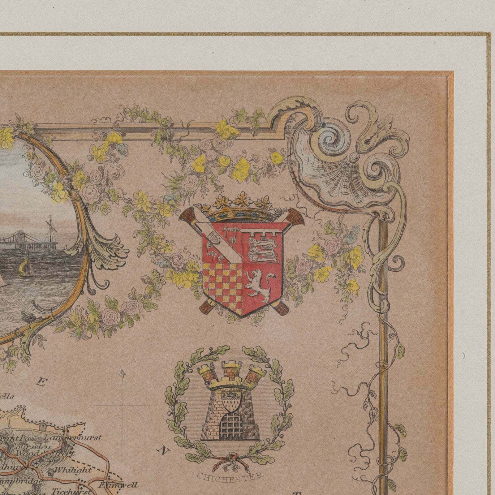 photo for sale Antique County Map, Sussex, English, Framed Lithography, Cartography, Victorian