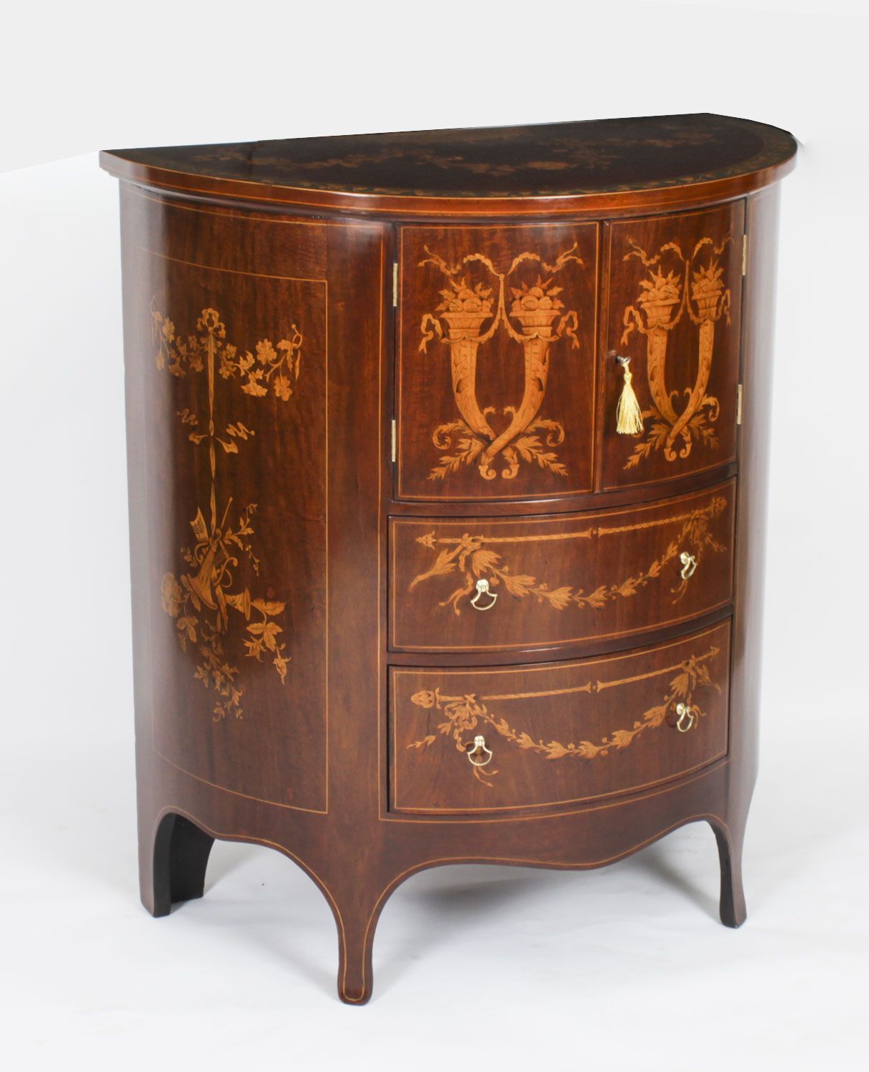 Victorian Marquetry Demi Lune Cabinet 19th Century