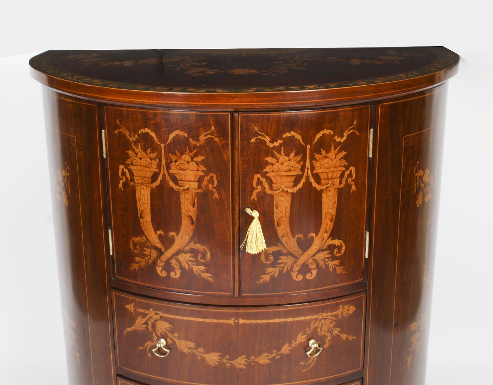Victorian Marquetry Demi Lune Cabinet 19th Century photo for sale