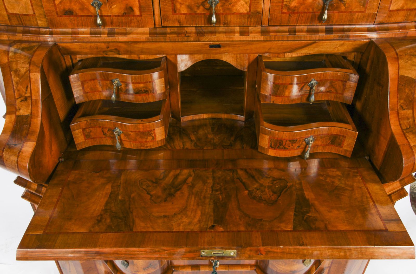 Furniture Antique Italian Venetian Burr Walnut Bureau Bookcase  19th Century photo