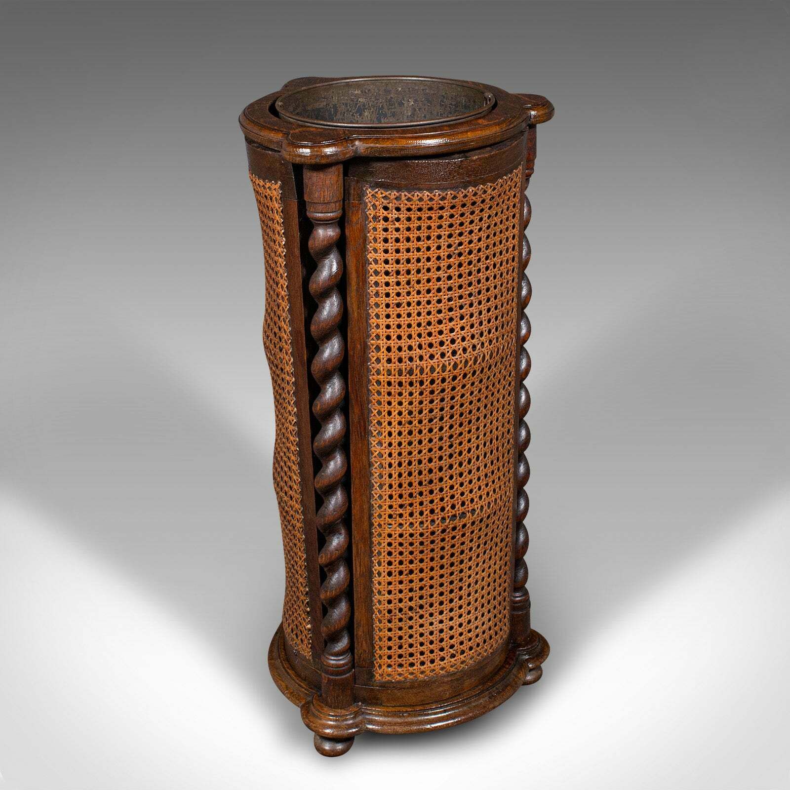 Antique Cylindrical Stick Stand, English, Oak, Reception, Umbrella, Edwardian photo vinterior