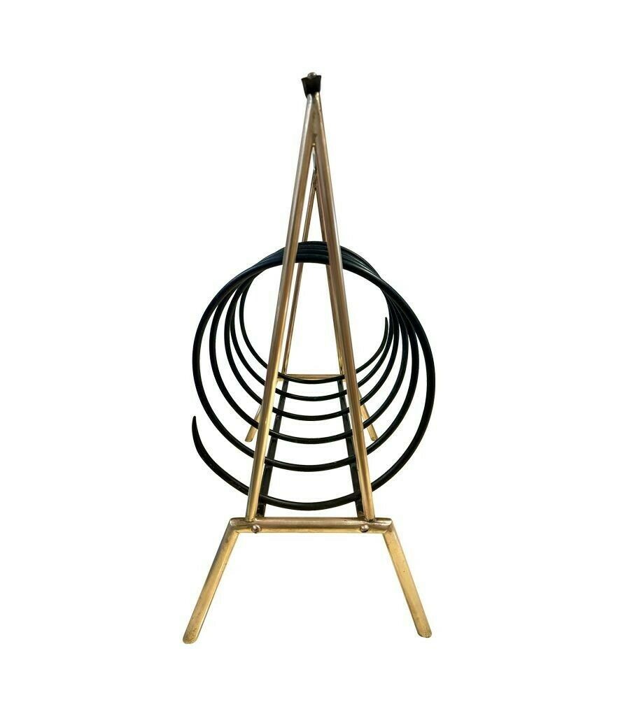 An Unusual Italian 1950s Brass And Black Lacquered Spiral Magazine Rack photo for sale