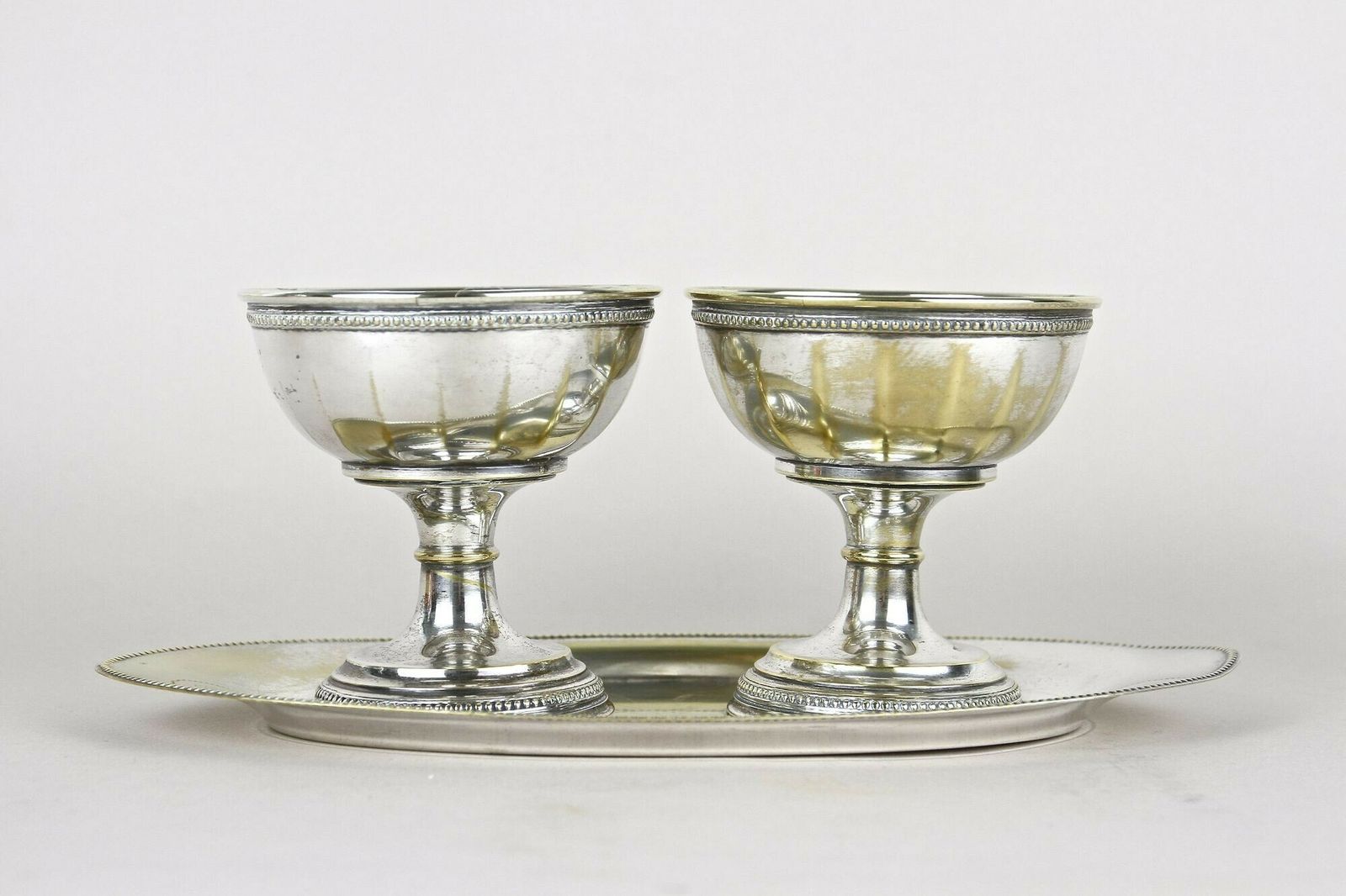 Art Nouveau Silvered Brass Goblets On Tray By Argentor, 20th Century, At Ca. 1910 photo for sale