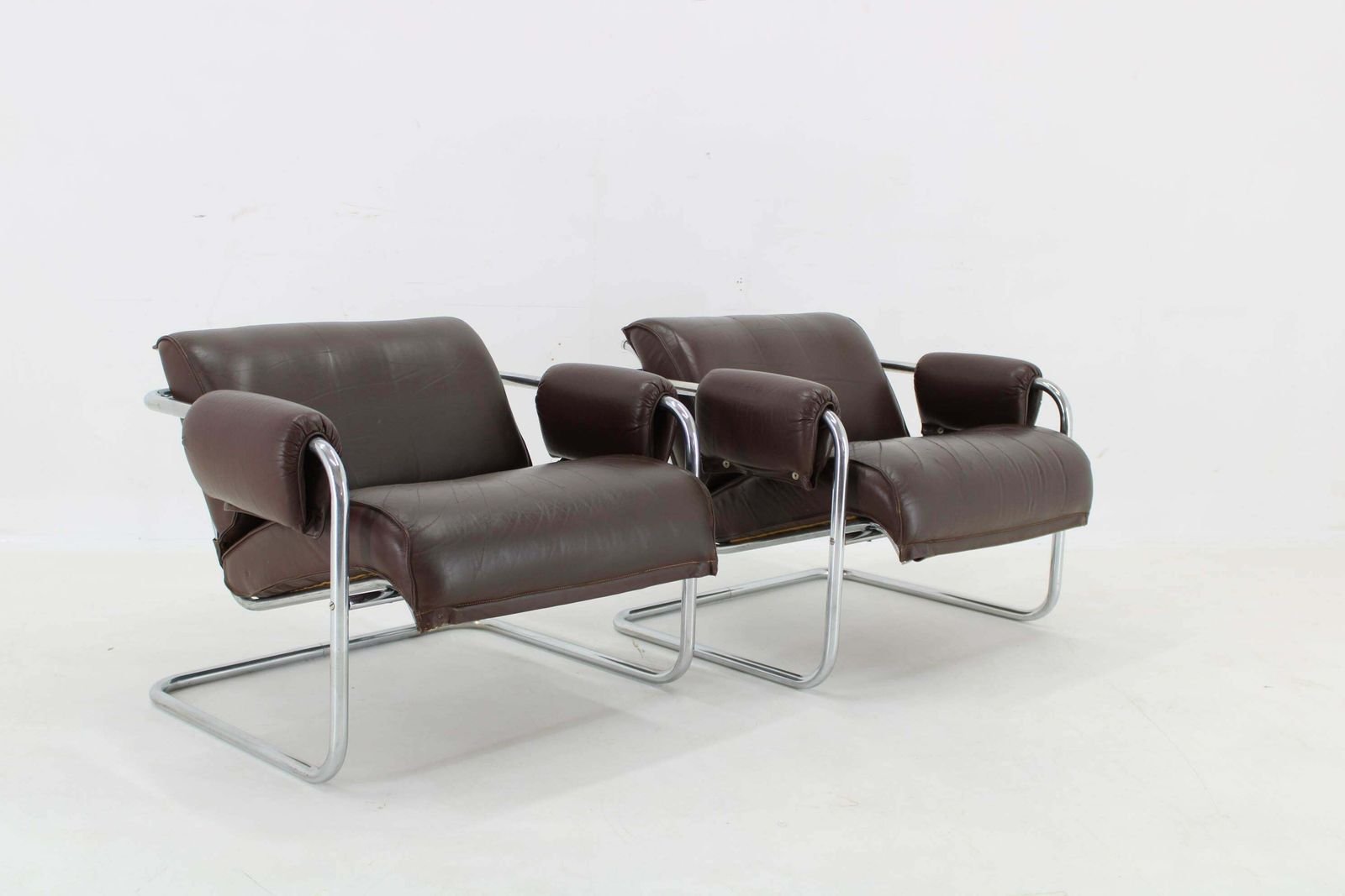 1950s Pair Of Tubular Armchairs In Leather, Czechoslovakia photo furniture