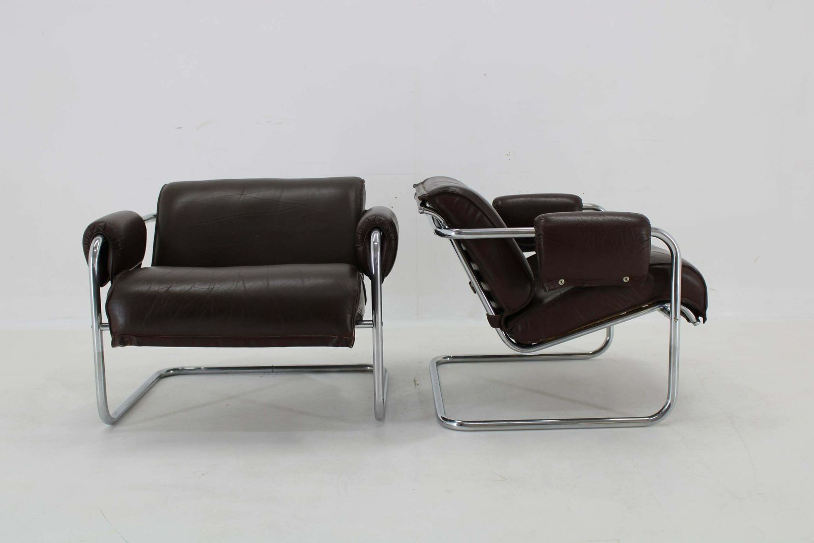1950s Pair Of Tubular Armchairs In Leather, Czechoslovakia photo 1860.0
