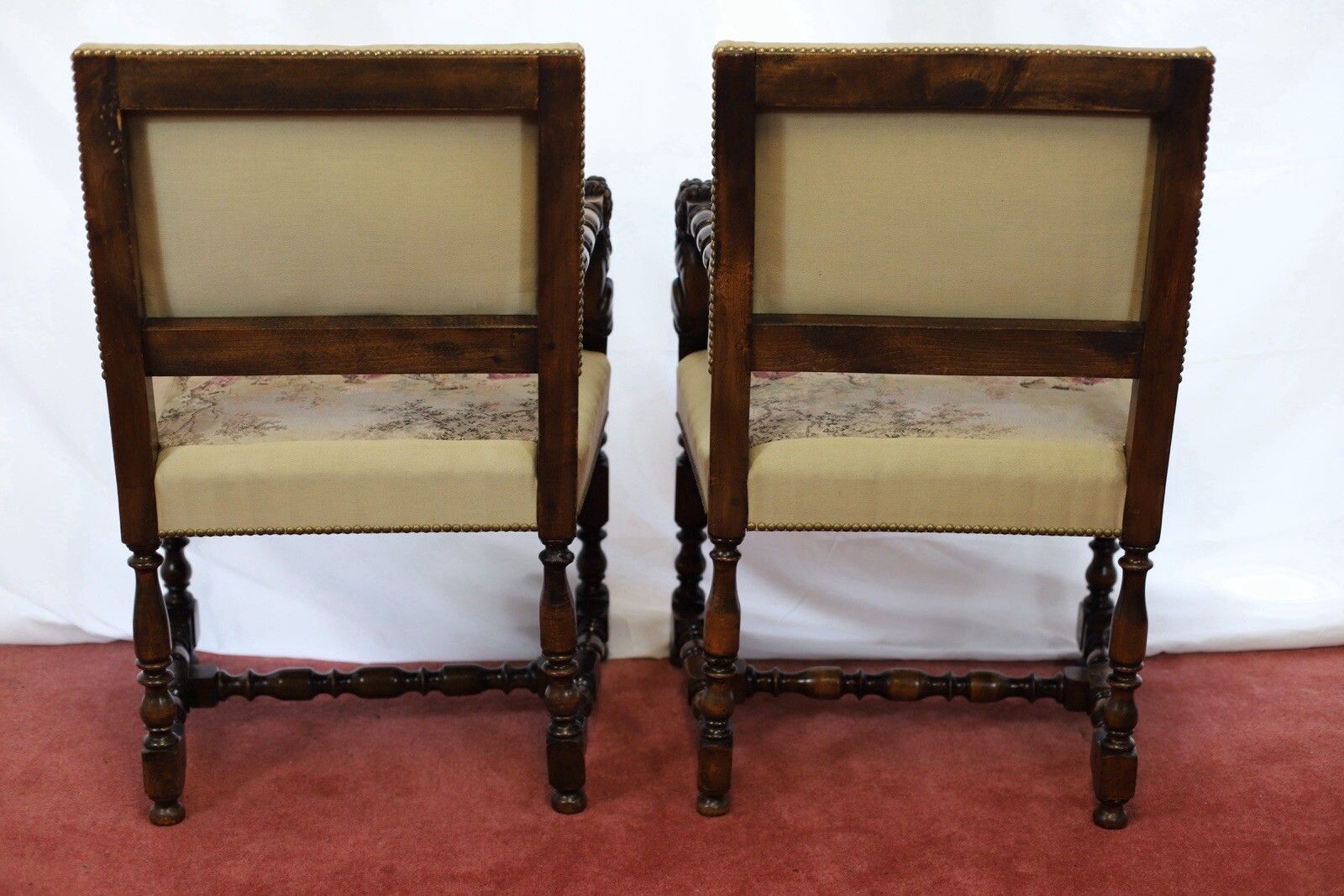 Beautiful Set Of Eight Italian Walnut Dining Armchairs In Renaissance Style photo vinterior