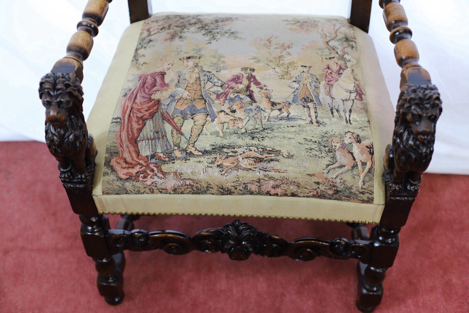 photo for sale Beautiful Set Of Eight Italian Walnut Dining Armchairs In Renaissance Style