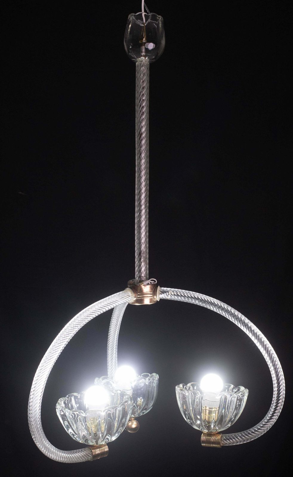 Fantastic 3 Cup Barovier E Toso Art Deco Chandelier, 1940s photo 2127.0