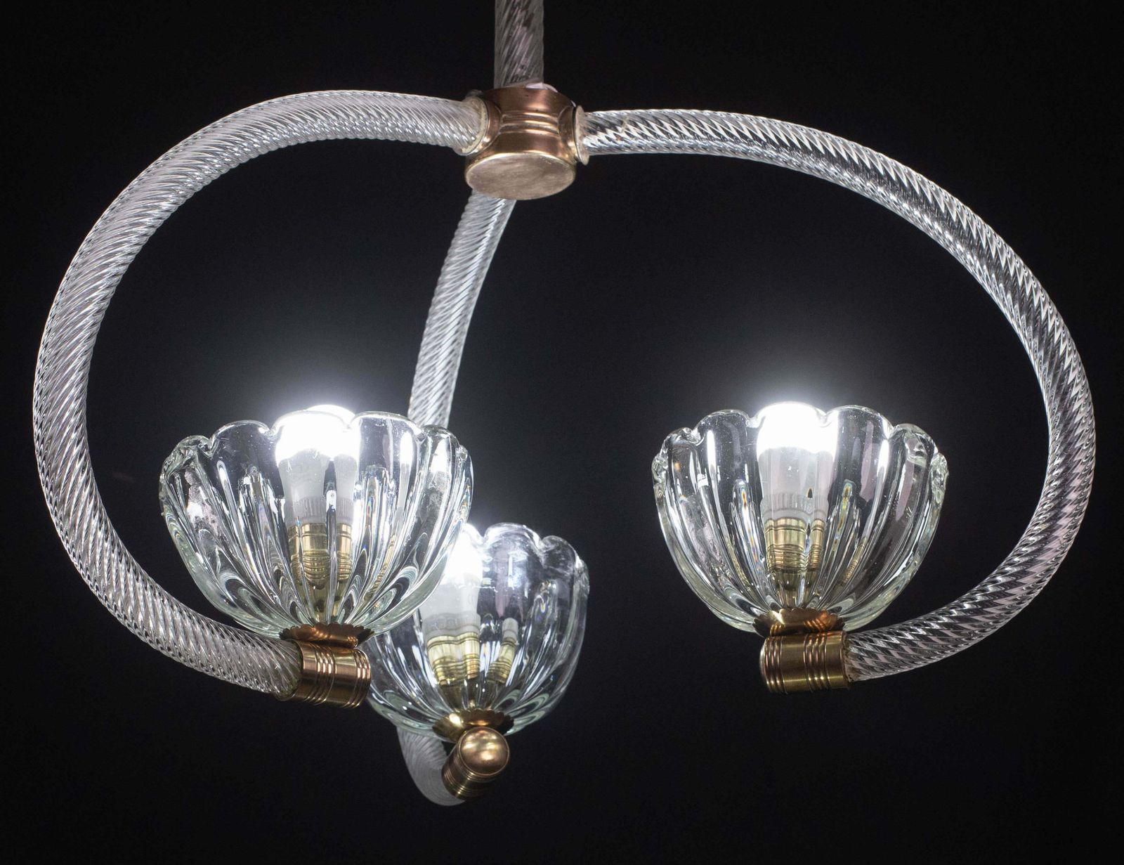 photo for sale Fantastic 3 Cup Barovier E Toso Art Deco Chandelier, 1940s