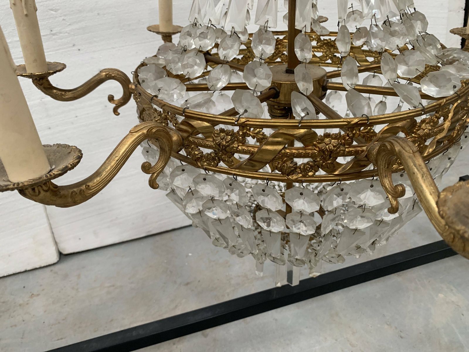 20th Century Bronze Basket Chandelier With Tassels photo buy