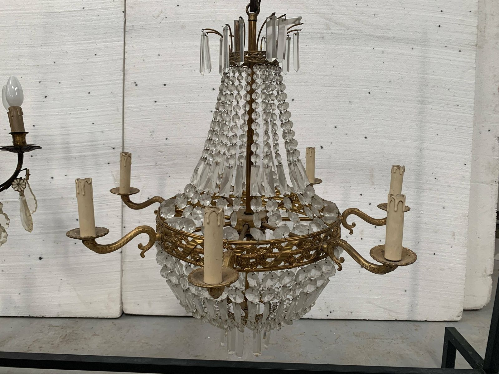 photo furniture 20th Century Bronze Basket Chandelier With Tassels