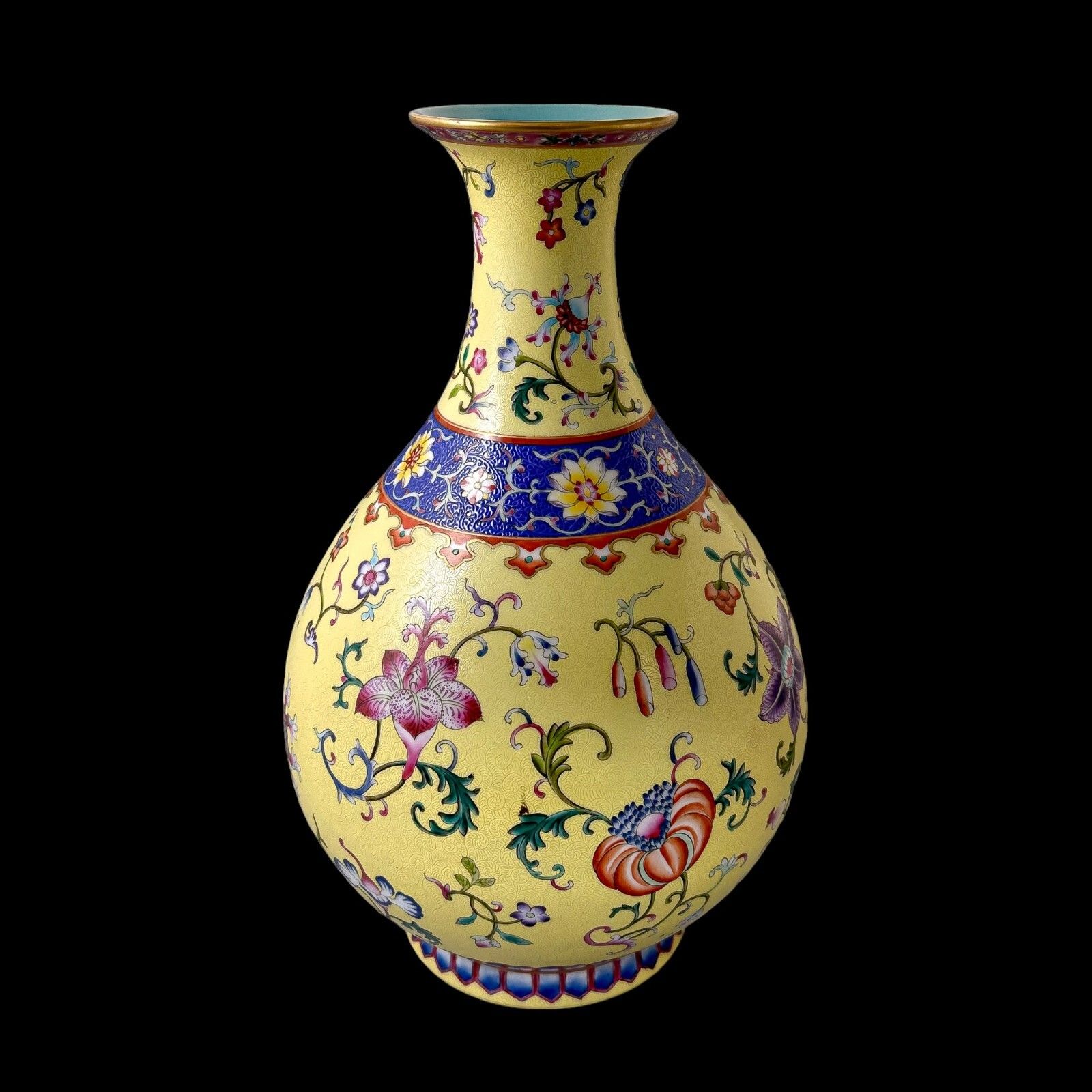 Antique Chinese Guangxu Yellow Ground Yangcai Floral Yuhuchunping Porcelain Vase photo for sale