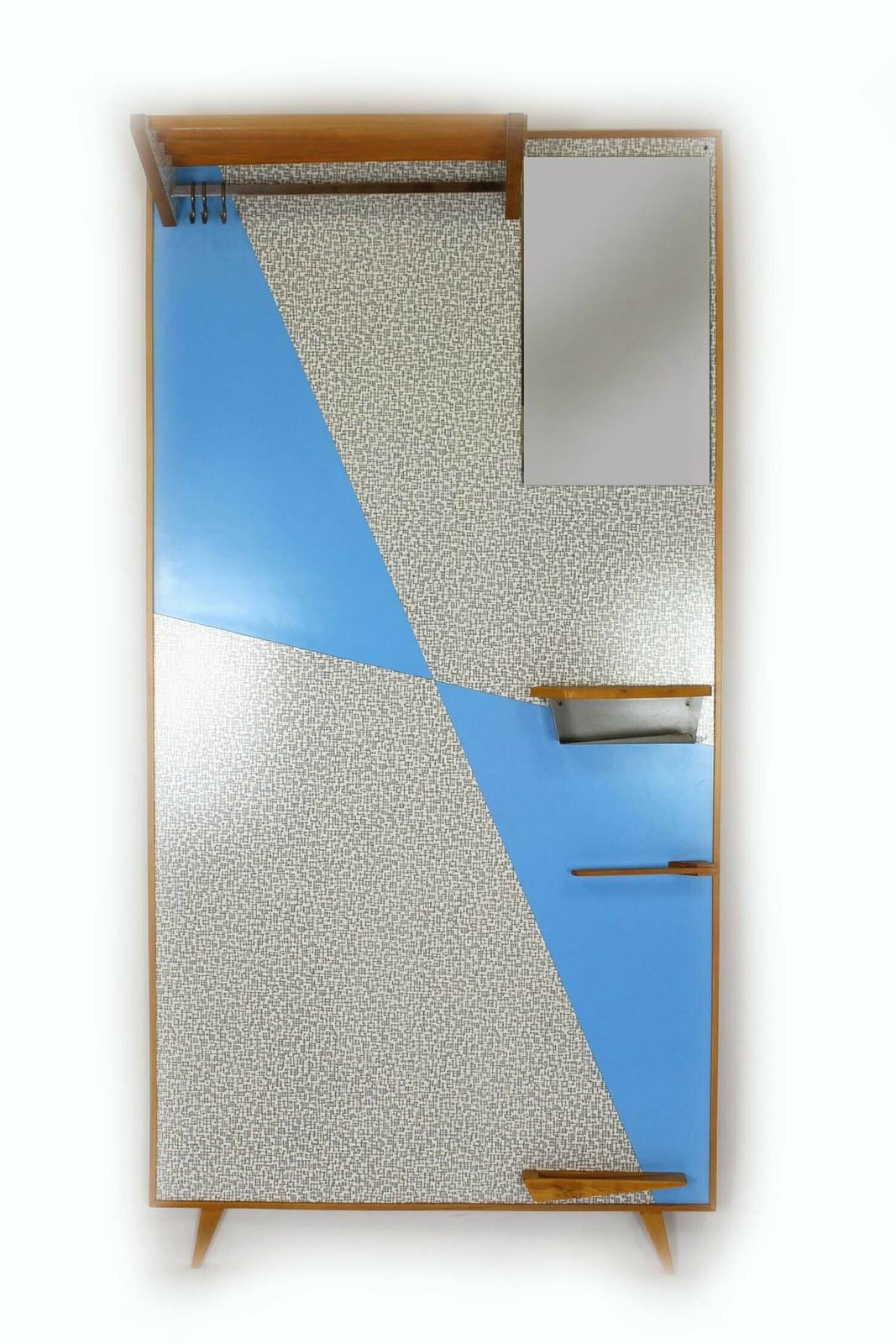 Restored Vintage Blue & Grey Geometric Coat Rack From Drevokov Blatna, 1972