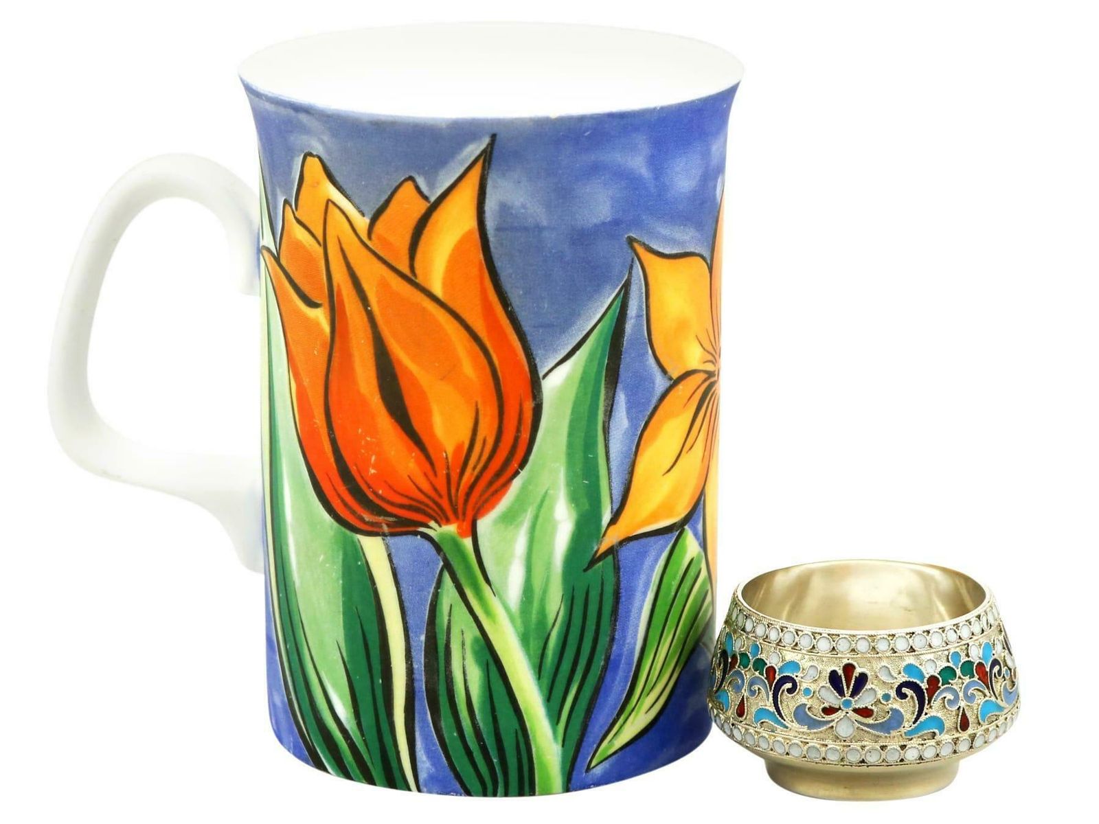 1920s Russian Silver And Polychrome Cloisonné Enamel Salts photo Home Decor