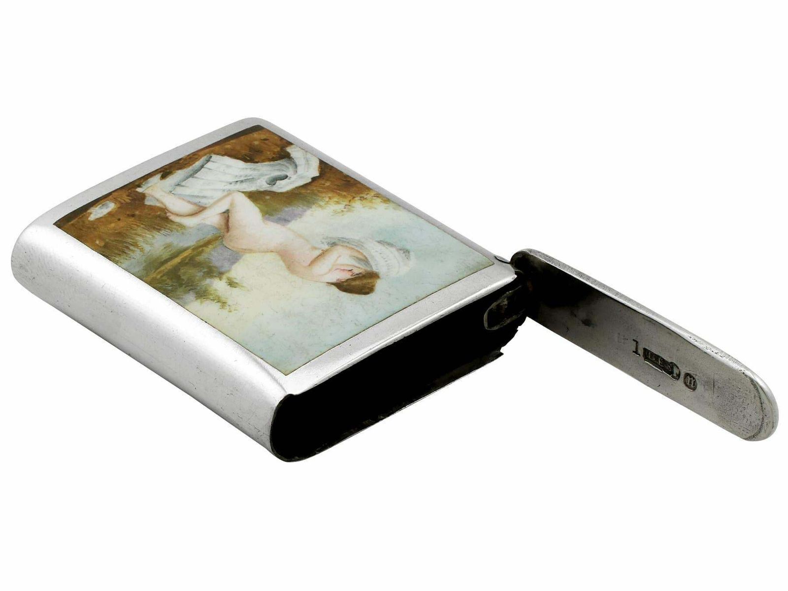 Victorian Sterling Silver And Erotica Enamel Vesta Case photo buy