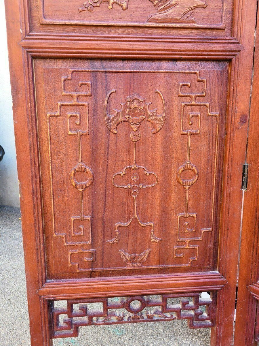 Large Carved Wooden Screen And Mirror, Asia, 20th Century photo furniture