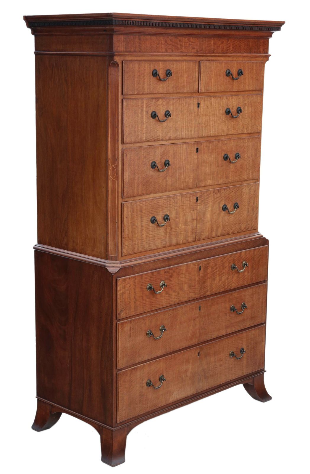Antique 19th Century Inlaid Mahogany Tallboy Chest On Chest Of Drawers – Elegant Storage Solution photo for sale