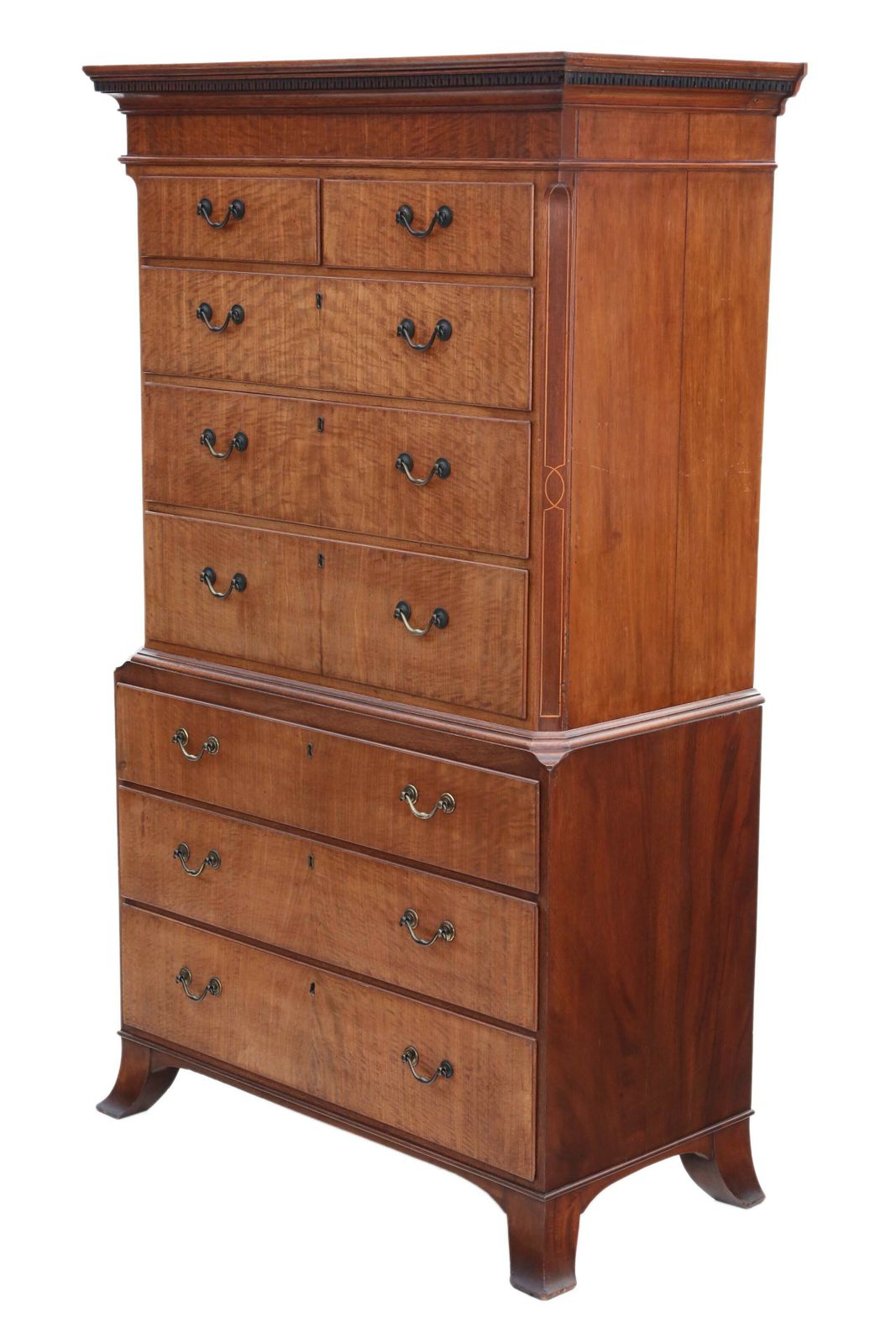Antique 19th Century Inlaid Mahogany Tallboy Chest On Chest Of Drawers – Elegant Storage Solution photo Furniture