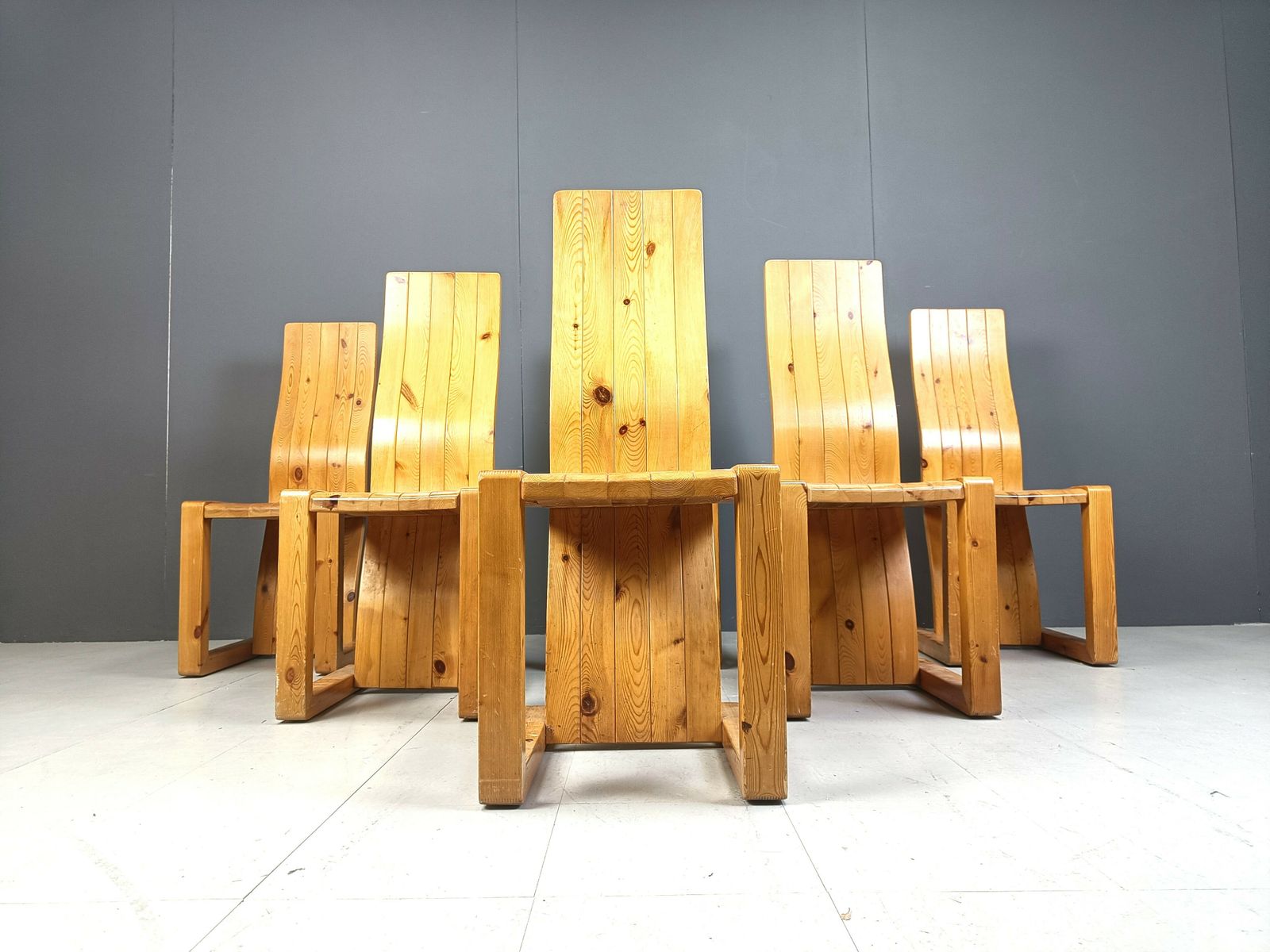 photo for sale Vintage Finnish Pine Wood Dining Chairs, 1970s